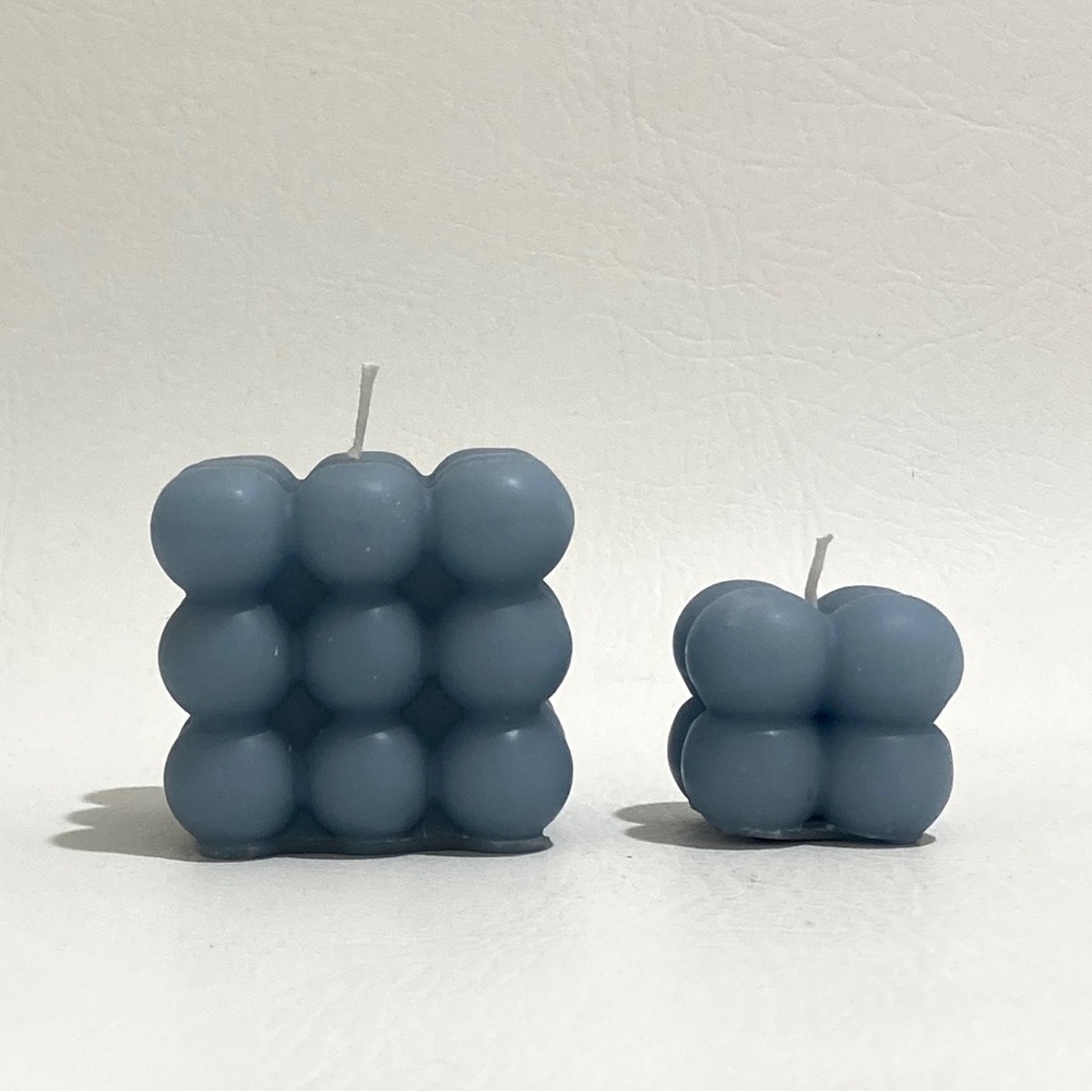 Handmade Hand Poured Bubble Cube Candle Blue, set 2